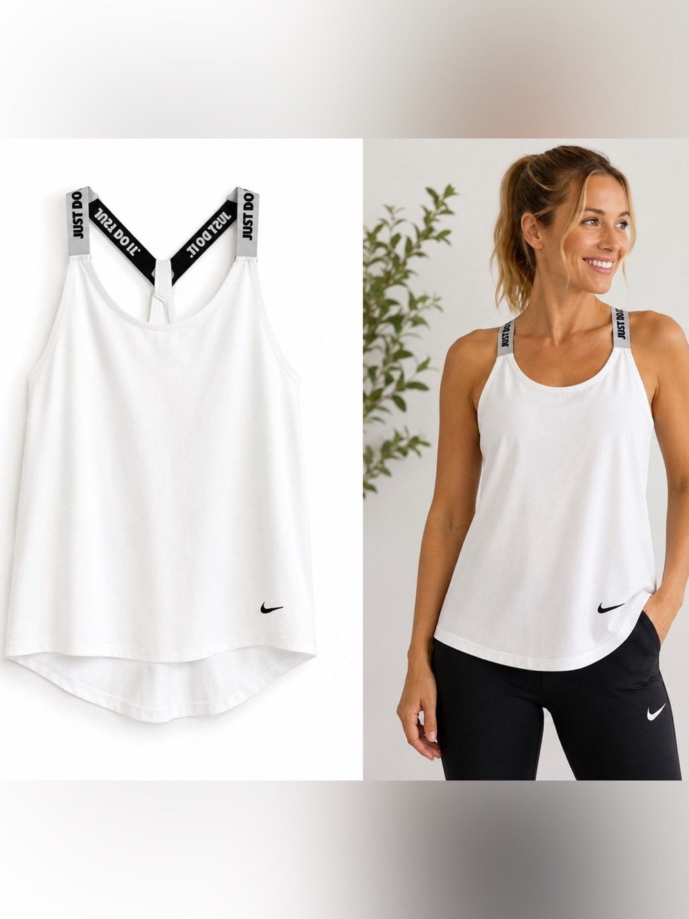 Nike White Dri-Fit Tank Top Racerback Logo Straps Size S